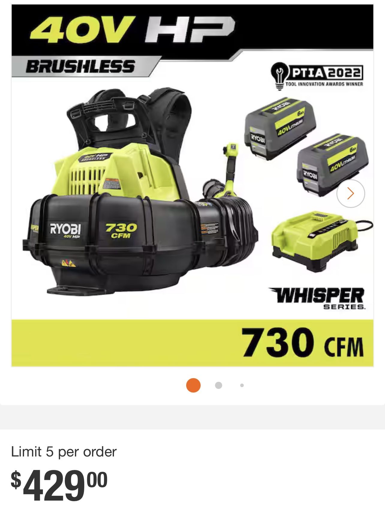 40V HP Brushless Whisper Series 165 MPH 730 CFM Cordless Battery Backpack Blower with (2) 6.0 Ah Batteries and Charger