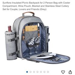 unflora Insulated Picnic Backpack for 2 Person Bag with Cooler Compartment, Wine Pouch, Blanket and Stainless Steel Cutlery Set for Couple, Lovers and