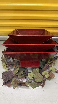 3 Red Decorative Wooden Stands (Nested Set)