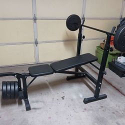 Weight Lifting Bench, Bar, And Weights