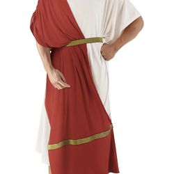 Adult Men’s Greek god toga Costume, White & red Roman Halloween Cosplay XL