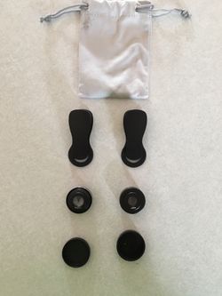 Cell phone photo lenses. Wide, macro and fisheye