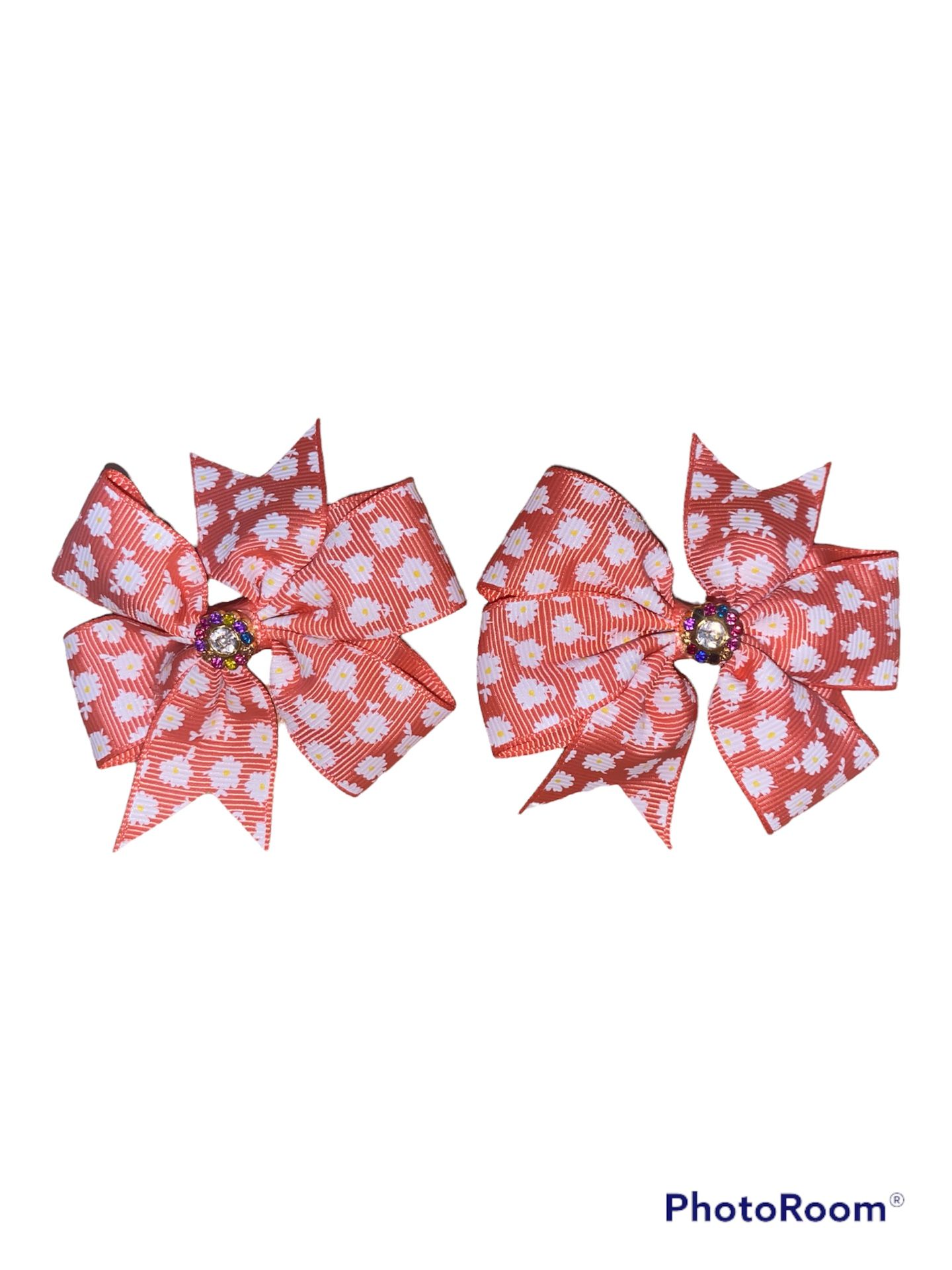 1 Pair Coral & Floral Hair Bows / Hablamos Español