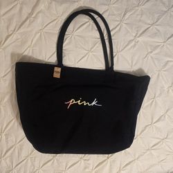 NWT Victoria's Secret PINK XL Black Zip Rainbow Tote New with Tags