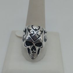316L Stainless Steel Skull Ring With Tribal Markings 