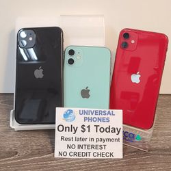 Apple IPhone 11 64gb   UNLOCKED . NO CREDIT CHECK $1 DOWN PAYMENT OPTION  3 Months Warranty * 30 Days Return *
