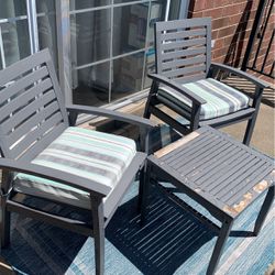 Patio Furniture Set 2 Wood Chairs W/Cushions and Matching Wood Table  
