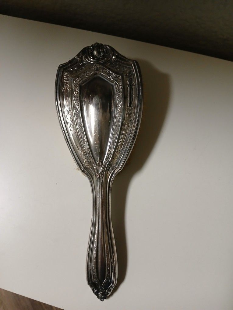 Antique Victorian Silver Plate Vanity Beveled Mirror Comb Brush