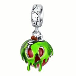 🍎 New! Halloween Poison Apple S925 Sterling Silver Skull Charm w Gift Bag