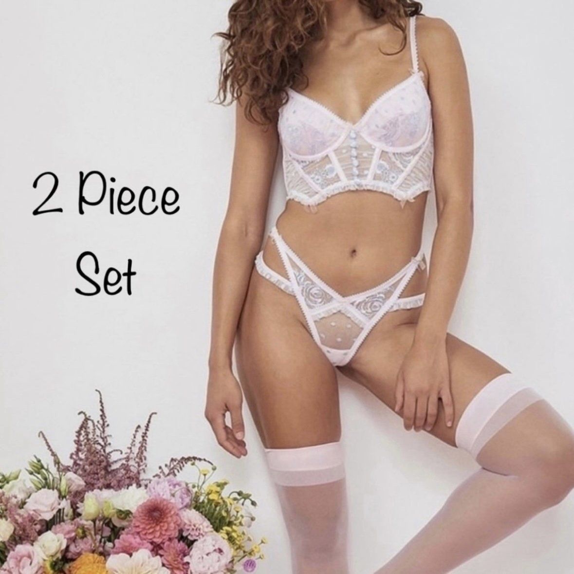 2 Pcs For Love & Lemons foil rose bustier & panty set