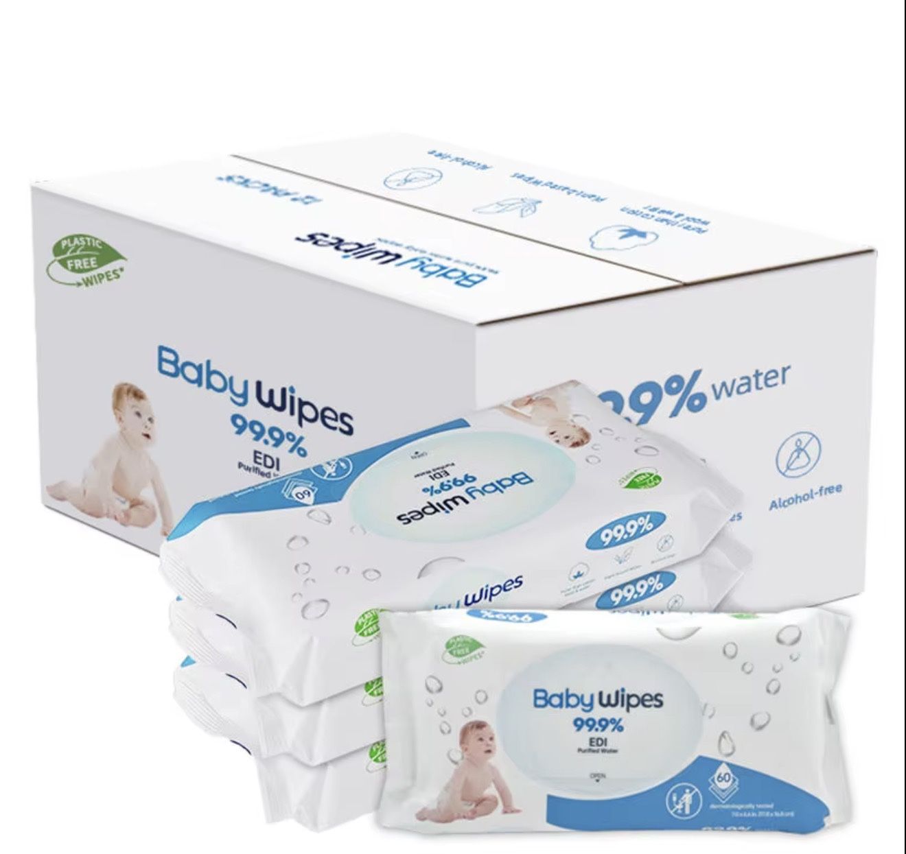 Water wipes 99.9% Water, Unscented & Hypoallergenic, 720 Count (12 Packs)
