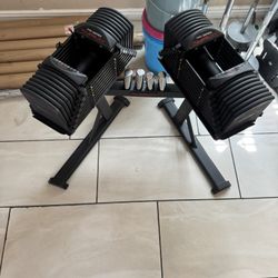 Adjustable 5-90lbs powerblocks urethane weights plus stand 