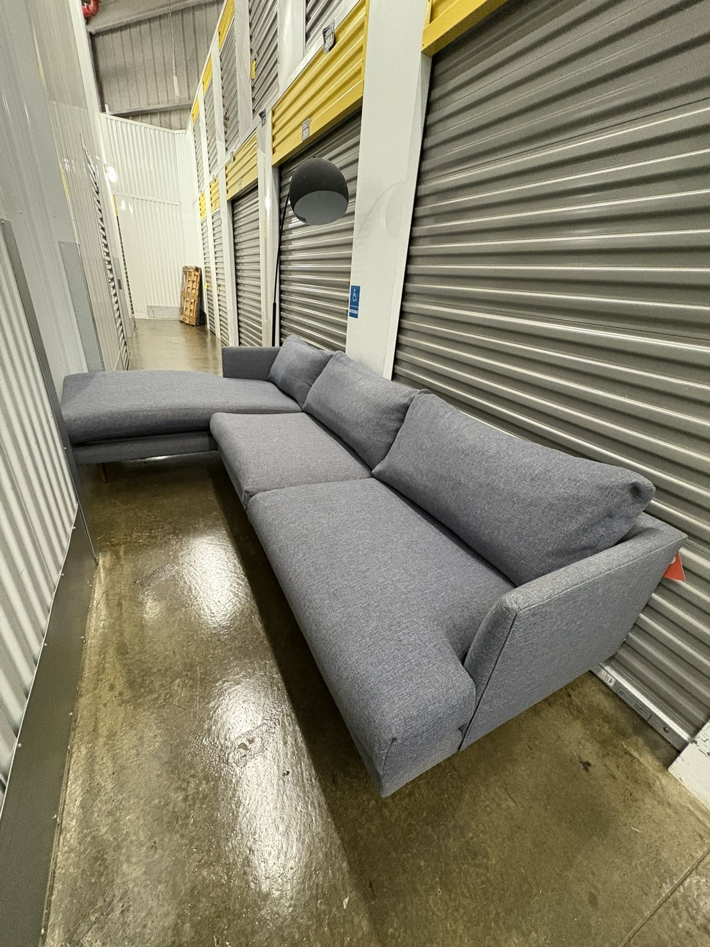 Article Midcentury Modern Minimalist Blue Fabric Sectional Sofa Couch