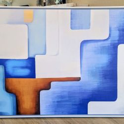 Modern Abstract Blue & Brown Framed Canvas Art