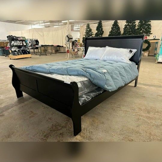 LOUIS PHILIP BLACK QUEEN SLEIGH BED