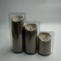 Set of 3 LED Flameless Candles Ivory Battery Operated Real Wax 