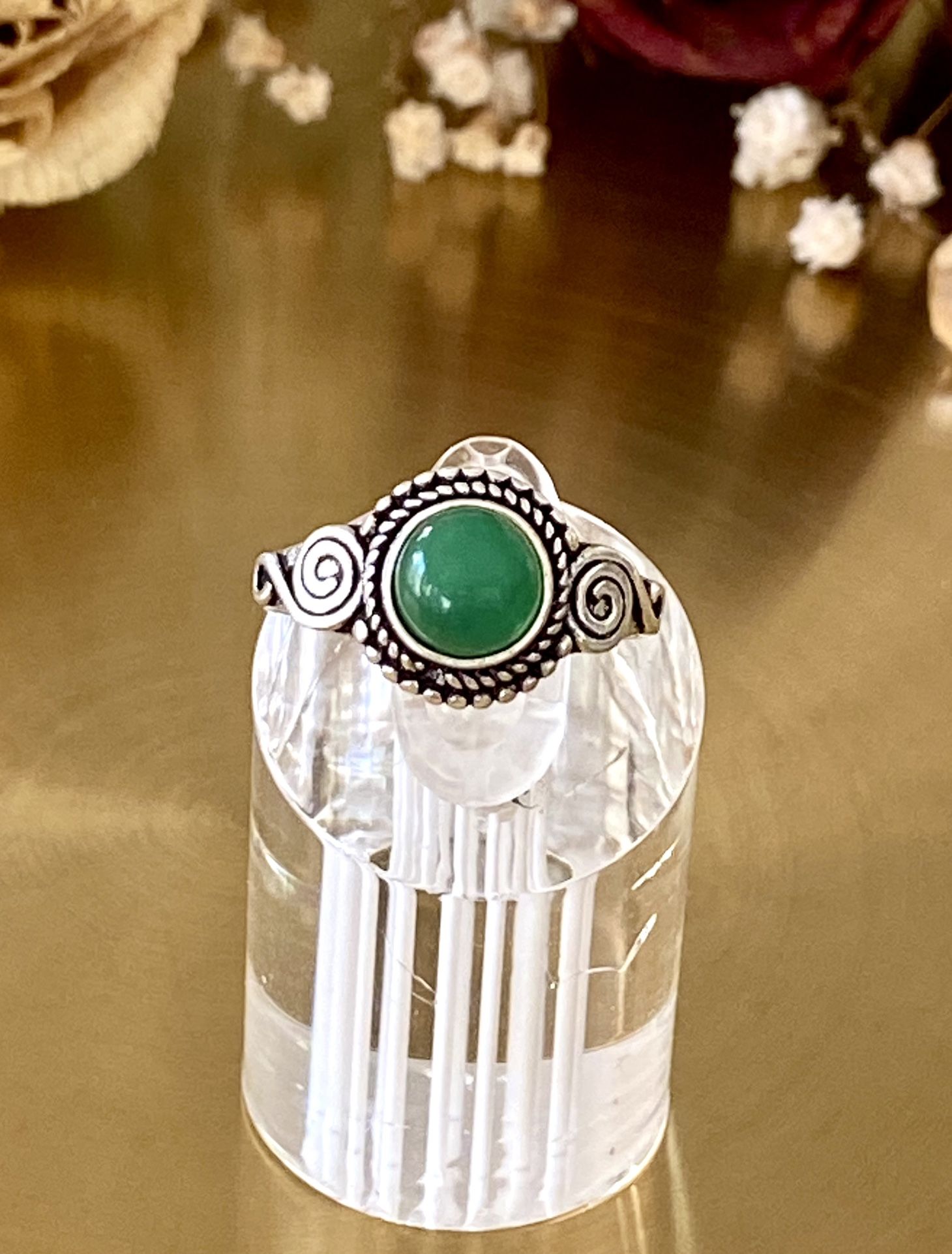 Green Onyx 925 Sterling Silver Overlay Handcrafted Ring Size 8.25