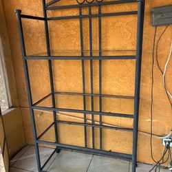 Large Iron And Glass Shelf/ Bakers Rack