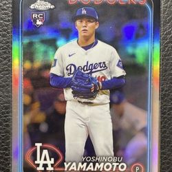 2024 Yoshinobu Yamamoto Topps Chrome Refractor Rookie Card. Los Angeles Dodgers