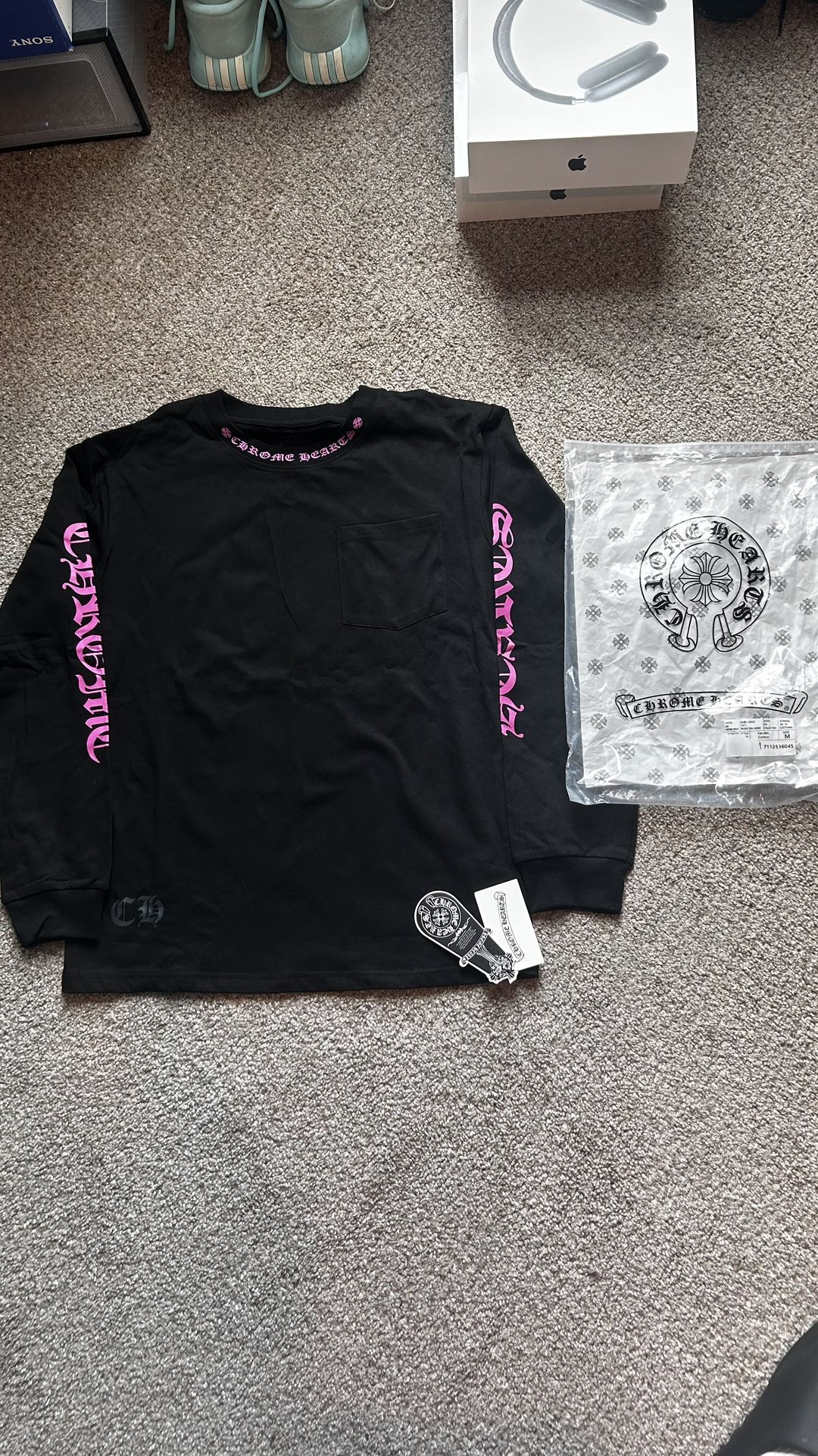 Chrome Hearts Long Sleeve T Shirt Black and Pink Size M Men's