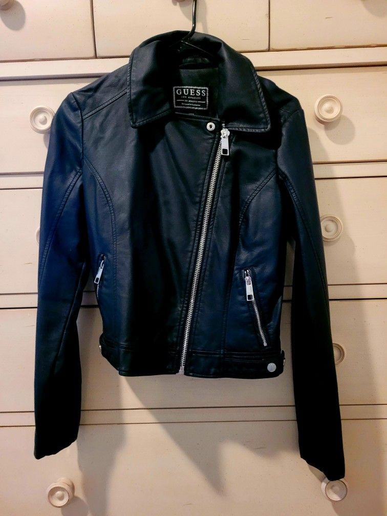 Guess Women's Black Leather Motorcycle Jacket