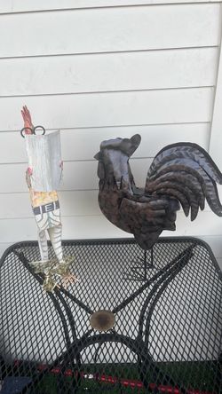 2 vintage handcrafted metal roosters