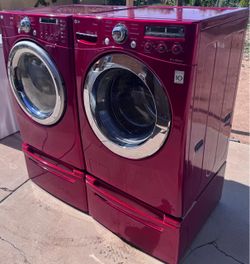 LG Front-Load Washer and electric Dryer Set with Pedestals