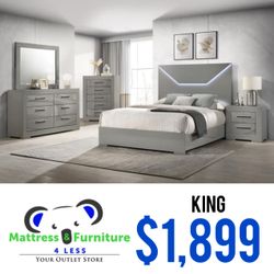 Ives 5-Piece King Bedroom Set Grey High Gloss