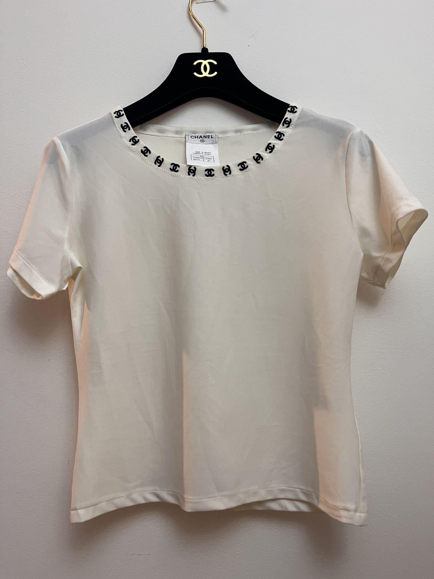 Chanel Vintage CC All Over Spandex Shirt Top Im Cream