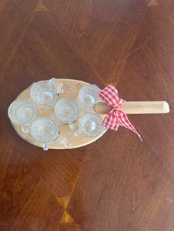 Serving Board for Round of Schnapps Including 6 Small Glasses
