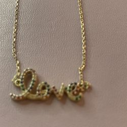 Sterling Silver Gold Plated Love Necklace With Crystals