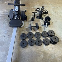 Full Complete Fitness Set Rowing Machine, Pedal Exerciser, Dumbbell Set Weights And Pump Included