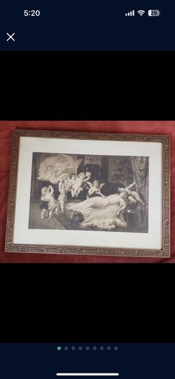 Antique framed Franz lefler sepia lithograph marriage wedding dream 18x24