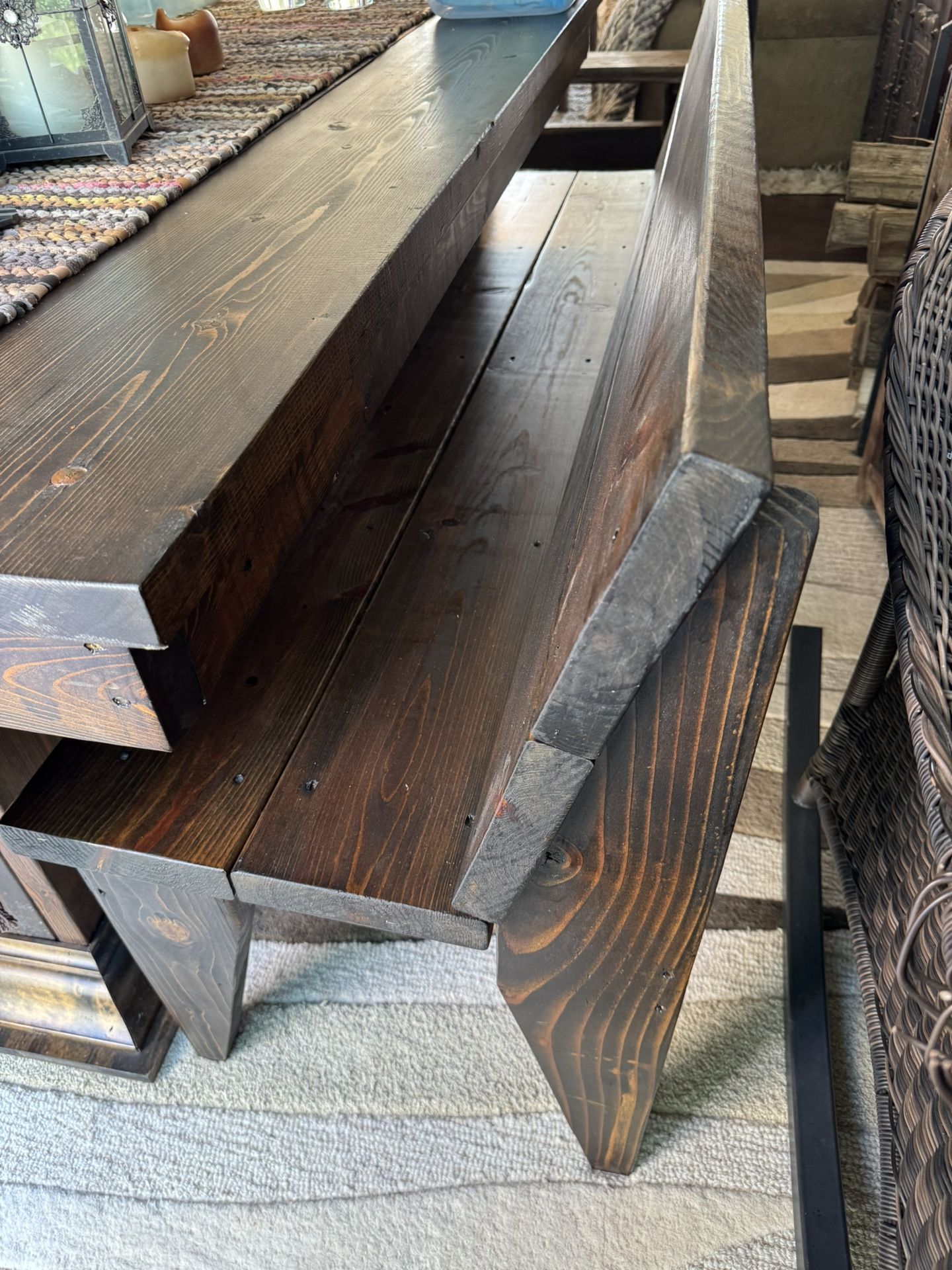 Rustic dining room table and bench