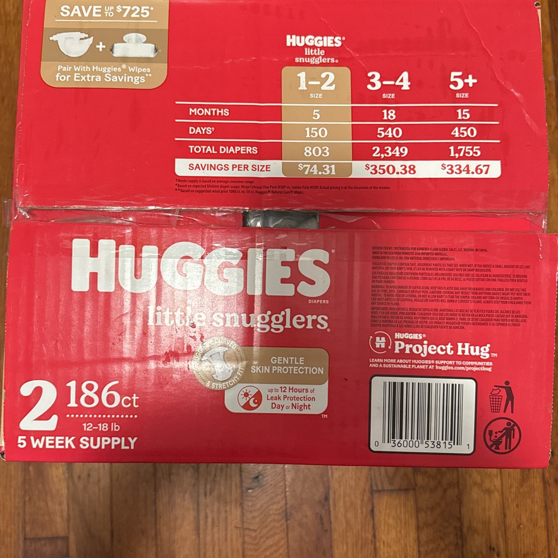 Box Of Size 2 Huggies Diapers. 