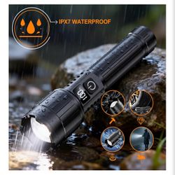 Super bright LED Flashlight Rechargeable 100000 High Lumens,12Hr,Long Range, USB C, Stepless Dimming with LCD Display High Powerd Flash Light For Home