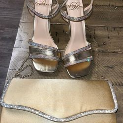 Gold Heels And Satin Purse