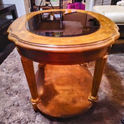 VINTAGE GLASS TOP END TABLE 