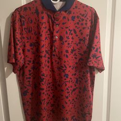 Greyson Golf Men’s Medium Polo Shirt Red Blue EUC
