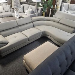 Brand New 101" x 86" Modern Gray Faux Leather Sectional