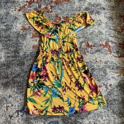 Tropical yellow flower dress medium