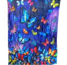 Butterfly Throw Blanket 40x50 Blue Purple Multicolor Fleece Galaxy New