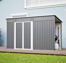 10'x4' Outdoor Metal Storage Shed for Garden Tools Lockable Door With Floor Frame