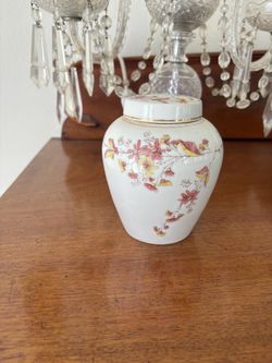 White Porcelain potpourri / spice Jar with Floral  Design