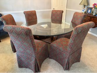 60-inch round glass dining table with chairs