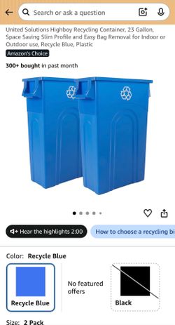 United Solutions Highboy Recycling Container, 23 Gallon, Space Saving Slim Profile and Easy Bag Removal for Indoor or Outdoor use, Recycle Blue, Plast