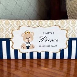 20 ROYAL BEAR PRINCE boy blue baby shower candy bar wrappers labels party