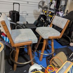 Two Cloth & Wood Barstools That Swivel