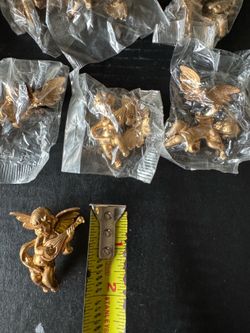 NEW 10 Gold Plastic Angel Craft figurines, figuras angeles plástico dorado DIY
