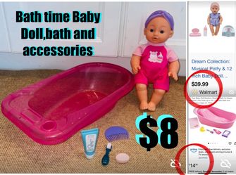 $8 Baby Doll and bathtub 🛀 with accessories in great condition